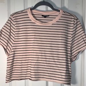 Pink Cropped Top with Black Stripes